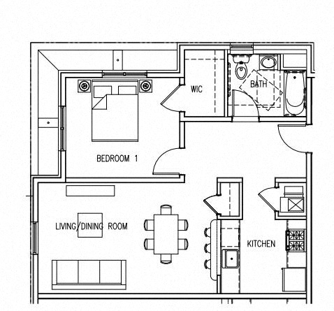 Floor plan for 3 beds, 1 bath