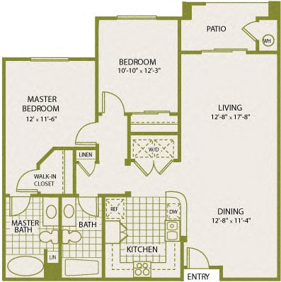 Floor plan for 2 beds, 2 baths, 1026 sqft