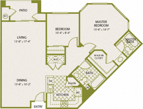 Floor plan for 2 beds, 2 baths, 1063 sqft
