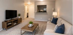 Berkley apartment for rent - A living room with a couch, a coffee table, and a television.