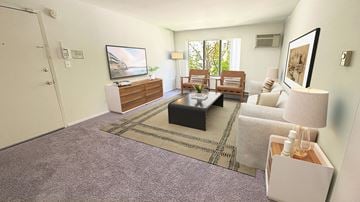 Southfield apartment for rent - A living room with a grey carpet and furniture.