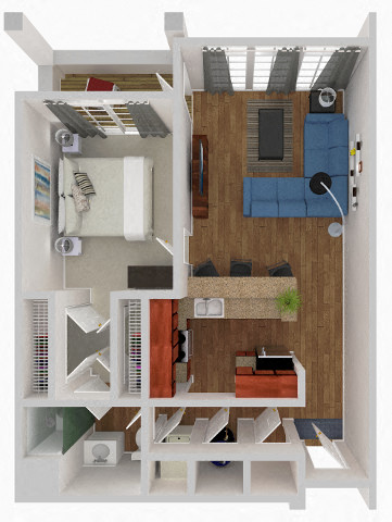 Floor plan for 1 bed, 1 bath, 843 sqft