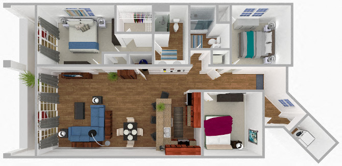 Floor plan for 3 beds, 2 baths, 1570 sqft
