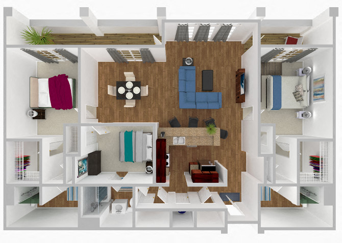 Floor plan for 3 beds, 3 baths, 1650 sqft