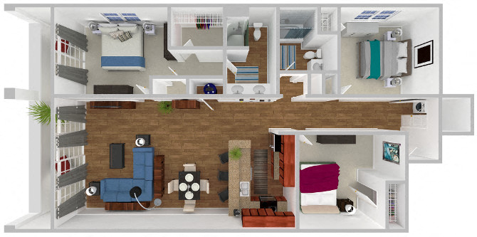 Floor plan for 3 beds, 2 baths, 1546 sqft