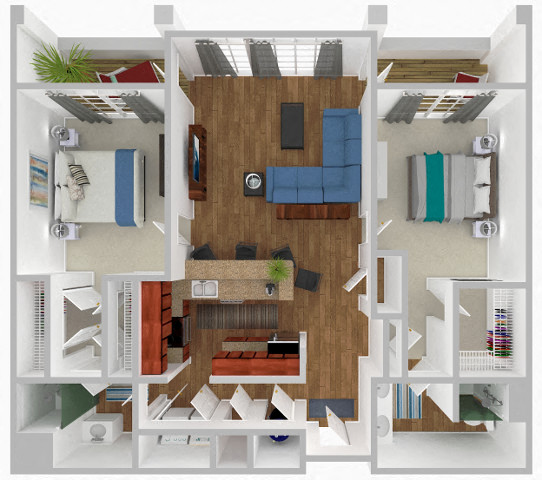 Floor plan for 2 beds, 2 baths, 1248 sqft
