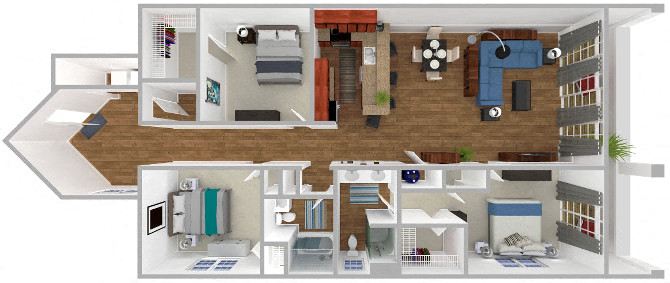 Floor plan for 3 beds, 2 baths, 1679 sqft
