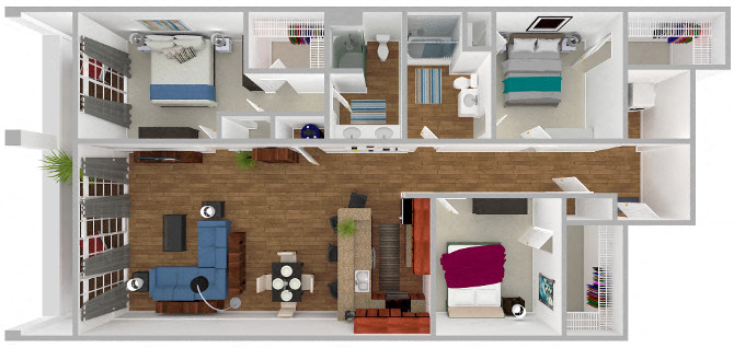 Floor plan for 3 beds, 2 baths, 1616 sqft