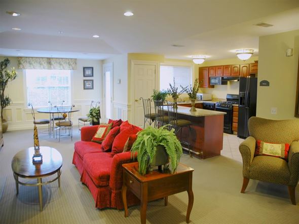 Stamford apartment for rent - a living room and kitchen with a couch and a table