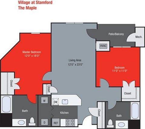 Floor plan for 2 beds, 2 baths, 1110 sqft