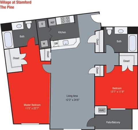 Floor plan for 2 beds, 2 baths, 1158 sqft