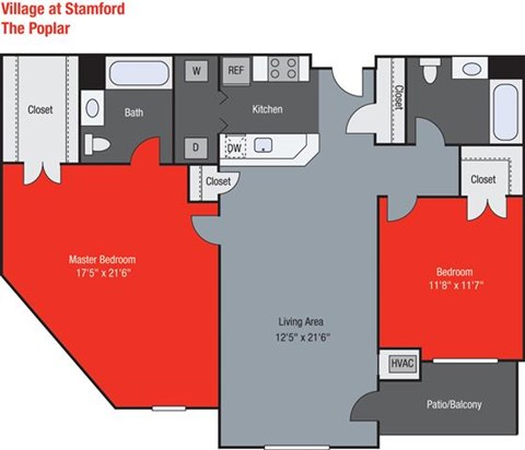 Floor plan for 2 beds, 2 baths, 1260 sqft