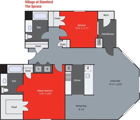 Floor plan for 2 beds, 2 baths, 1285 sqft