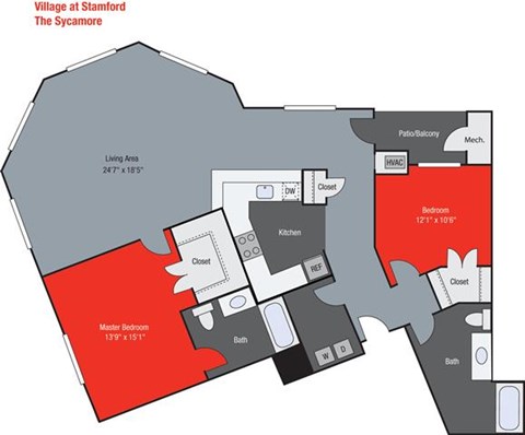 Floor plan for 2 beds, 2 baths, 1400 sqft
