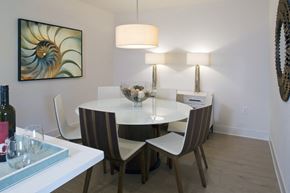 Ossining apartment for rent - a dining room with a table and chairs and a lamp