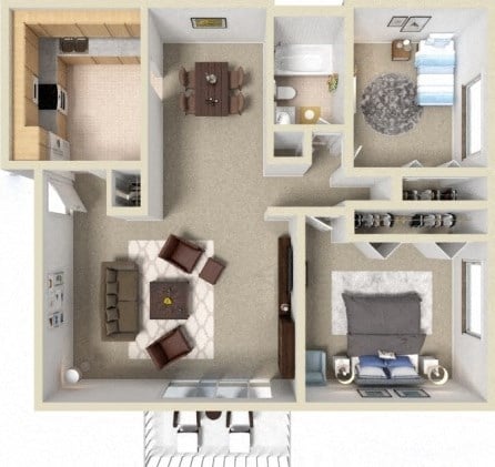 Floor plan for 2 beds, 1 bath, 900 sqft