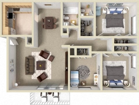 Floor plan for 3 beds, 1.5 baths, 1166 sqft