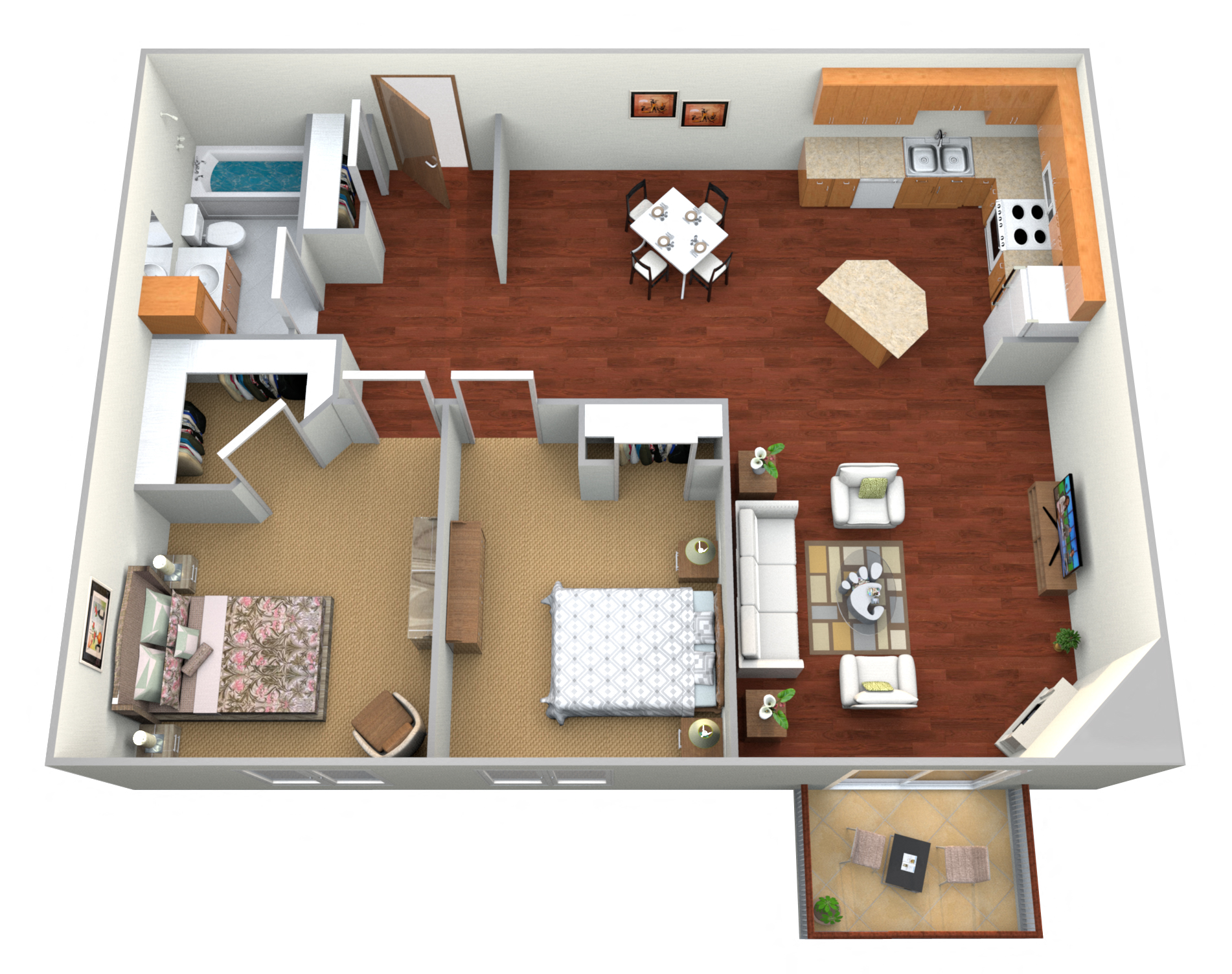 Floor plan for 2 beds, 1 bath, 1125 sqft