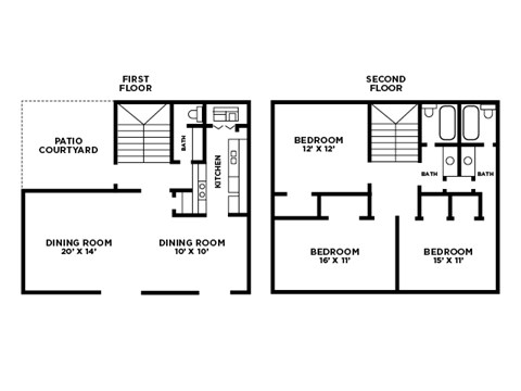 Floor plan for 3 beds, 2.5 baths, 1470 sqft