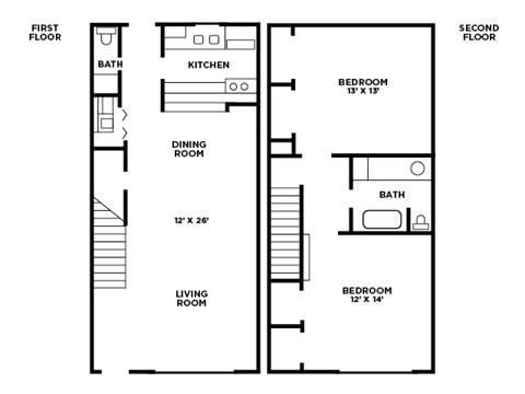 Floor plan for 2 beds, 1.5 baths, 1060 sqft