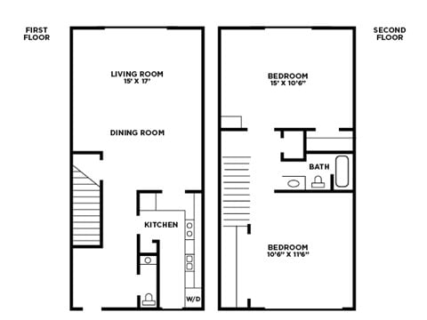 Floor plan for 2 beds, 1.5 baths, 1060 sqft