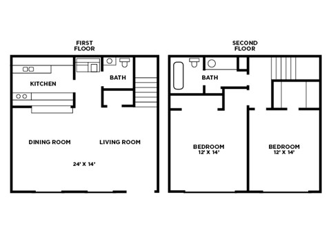 Floor plan for 2 beds, 1.5 baths, 1070 sqft