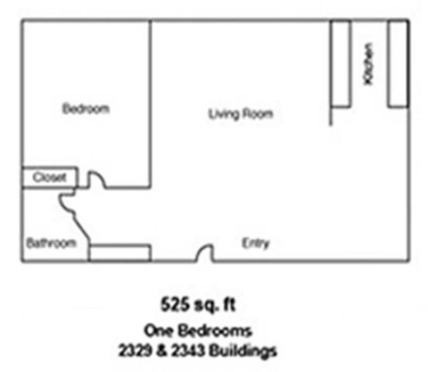 Floor plan for 1 bed, 1 bath, 500 sqft