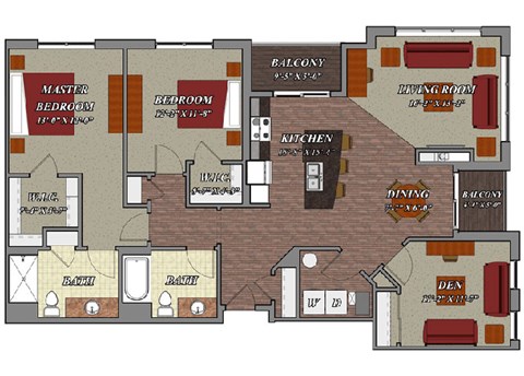 Floor plan for 3 beds, 2 baths, 1500 sqft