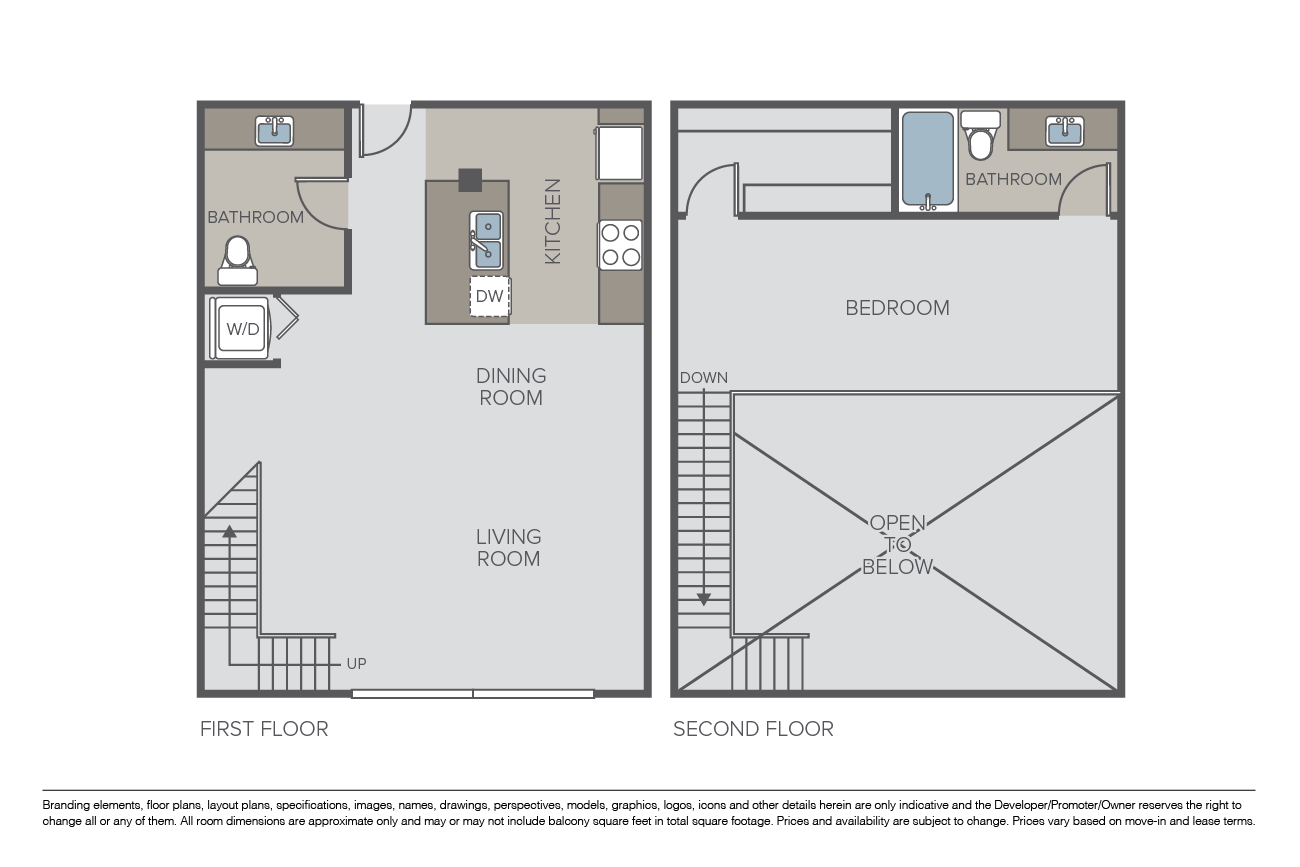 Floor plan for studio, 1.5 baths, 868 sqft
