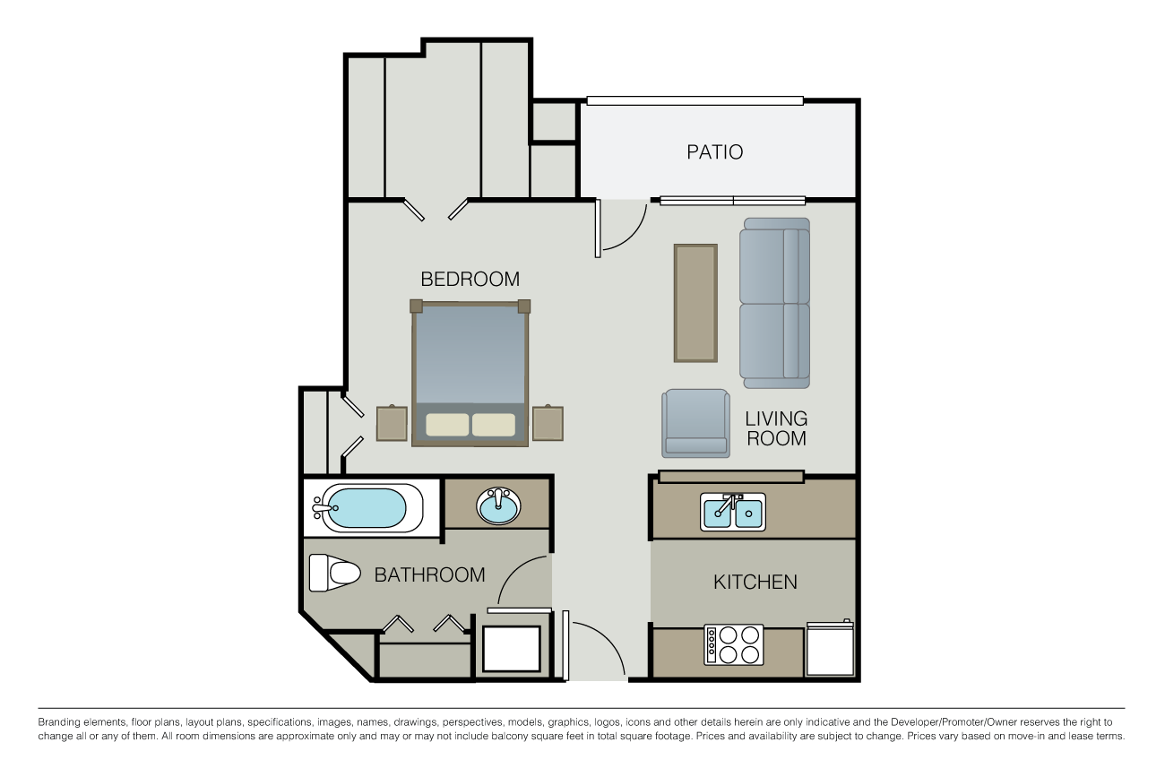Floor plan for studio, 1 bath, 516 sqft