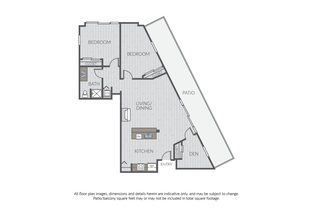 Floor plan for 2 beds, 1 bath, 1020 sqft