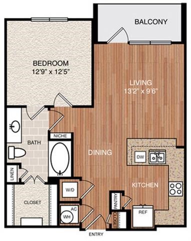 Floor plan for 1 bed, 1 bath, 712 sqft