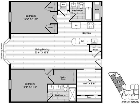 Floor plan for 2 beds, 2 baths, 1128 sqft