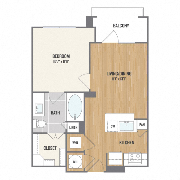 Floor plan for 1 bed, 1 bath, 549 sqft