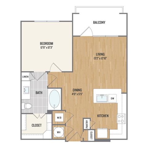 Floor plan for 1 bed, 1 bath, 712 sqft
