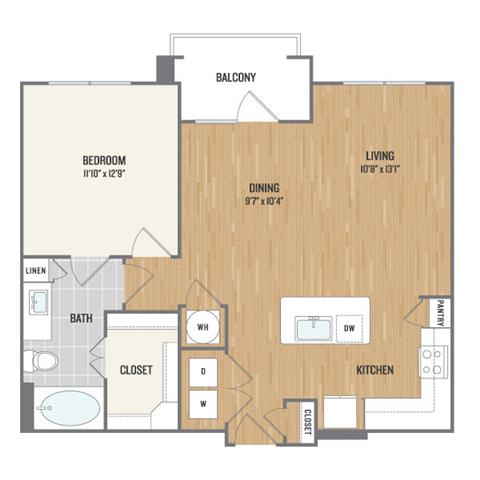 Floor plan for 1 bed, 1 bath, 815 sqft