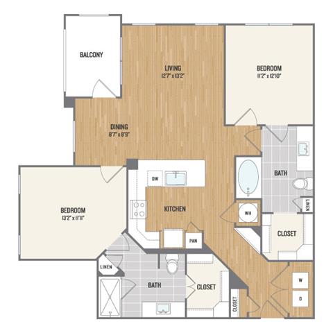 Floor plan for 2 beds, 2 baths, 1247 sqft