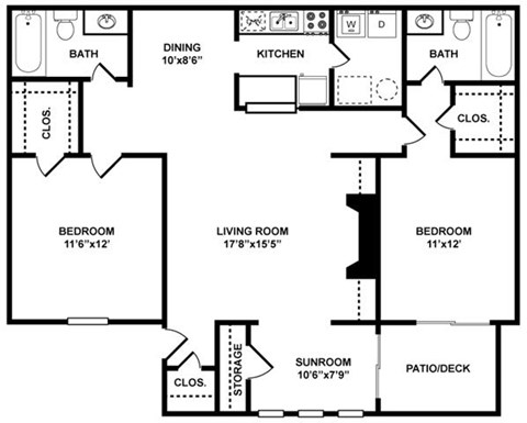 Floor plan for 2 beds, 2 baths, 1180 sqft