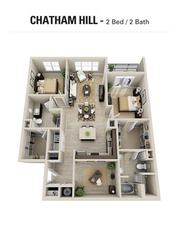 Floor plan for 2 beds, 2 baths, 1314 sqft