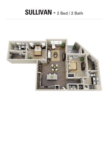 Floor plan for 2 beds, 2 baths, 1262 sqft