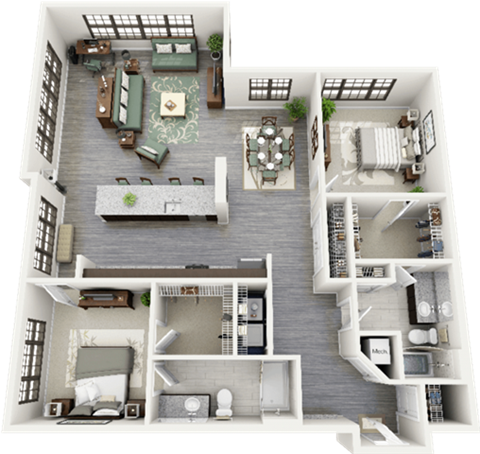 Floor plan for 2 beds, 2 baths, 1615 sqft