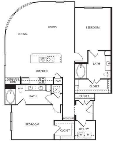 Floor plan for 2 beds, 2 baths, 1503 sqft