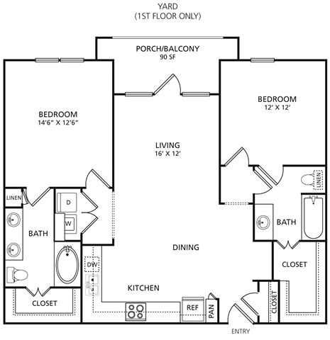 Floor plan for 2 beds, 2 baths, 1125 sqft