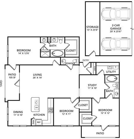 Floor plan for 3 beds, 2.5 baths, 1719 sqft