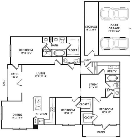 Floor plan for 3 beds, 2.5 baths, 1790 sqft