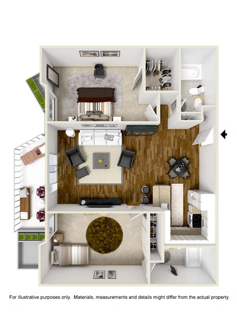 Floor plan for 2 beds, 2 baths, 850 sqft