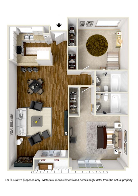 Floor plan for 2 beds, 2 baths, 950 sqft