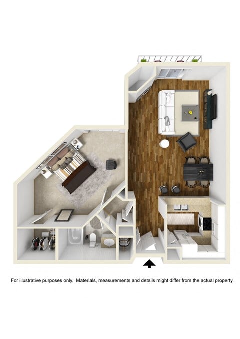 Floor plan for 1 bed, 1 bath, 759 sqft