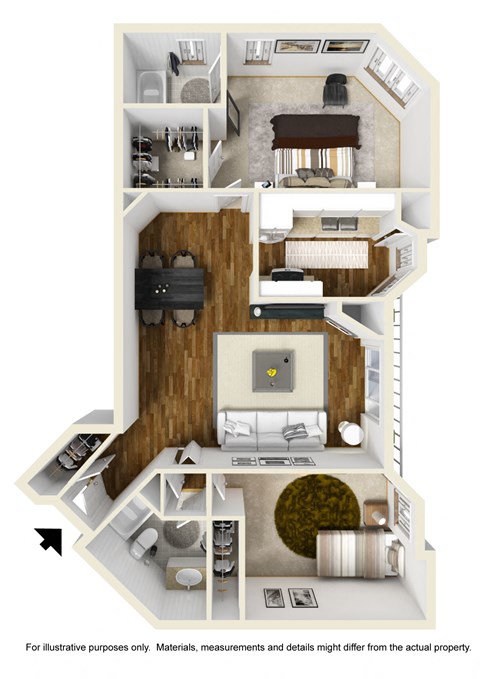 Floor plan for 2 beds, 2 baths, 1350 sqft