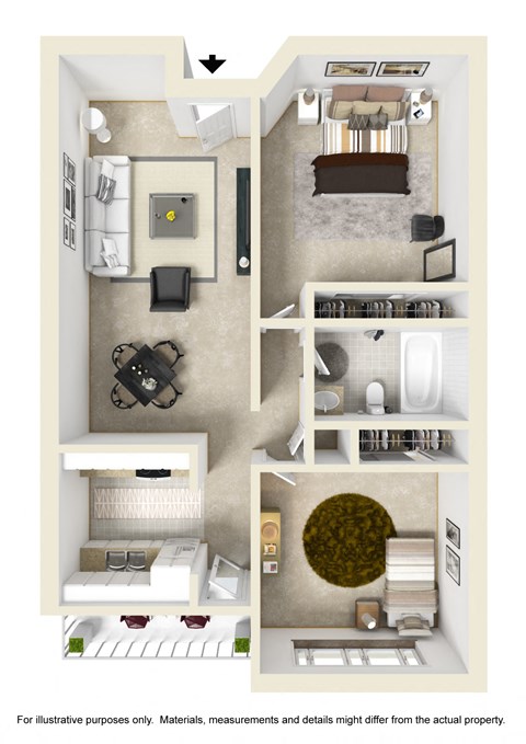 Floor plan for 2 beds, 1 bath, 900 sqft